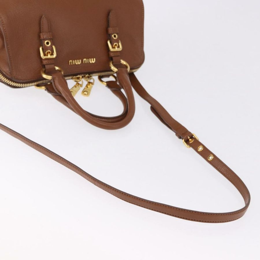【日本直送】Miu Miu Madras 手提包 皮革 兩用 棕色 金色 正品 192697V-8