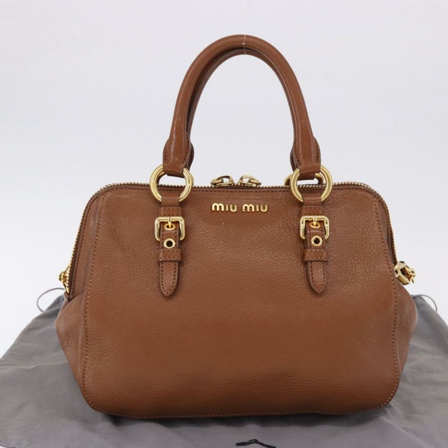 【日本直送】Miu Miu Madras 手提包 皮革 兩用 棕色 金色 正品 192697V-11