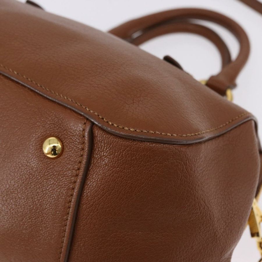 【日本直送】Miu Miu Madras 手提包 皮革 兩用 棕色 金色 正品 192697V-15