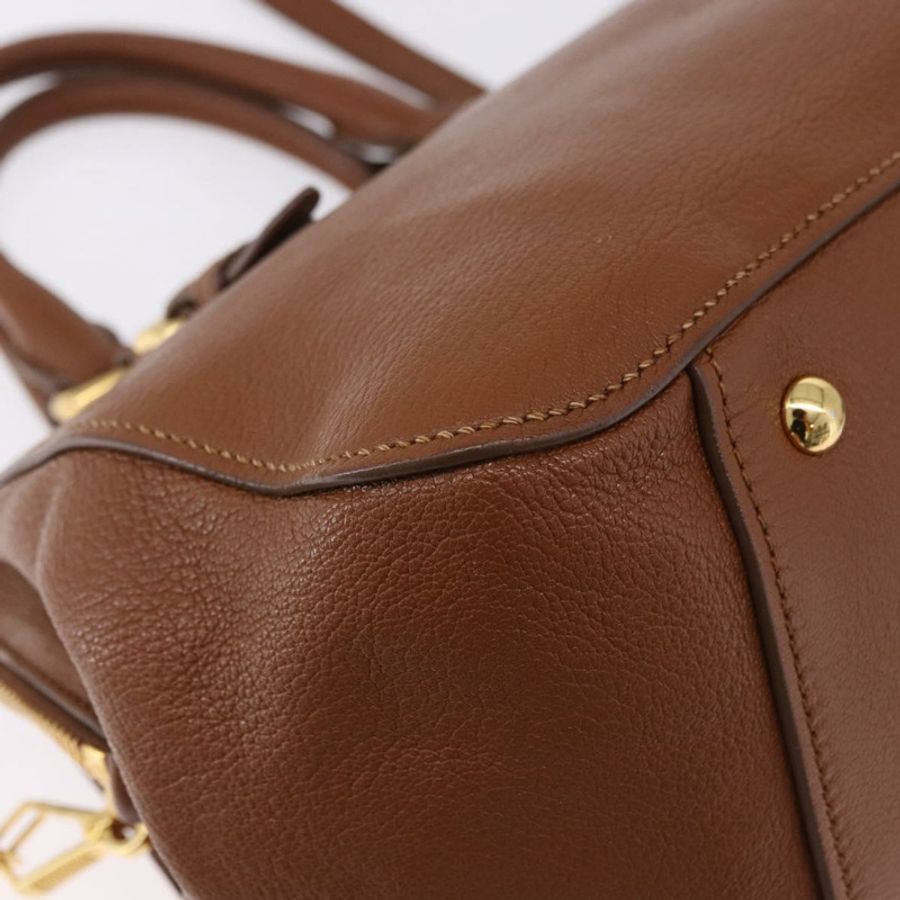 【日本直送】Miu Miu Madras 手提包 皮革 兩用 棕色 金色 正品 192697V-16