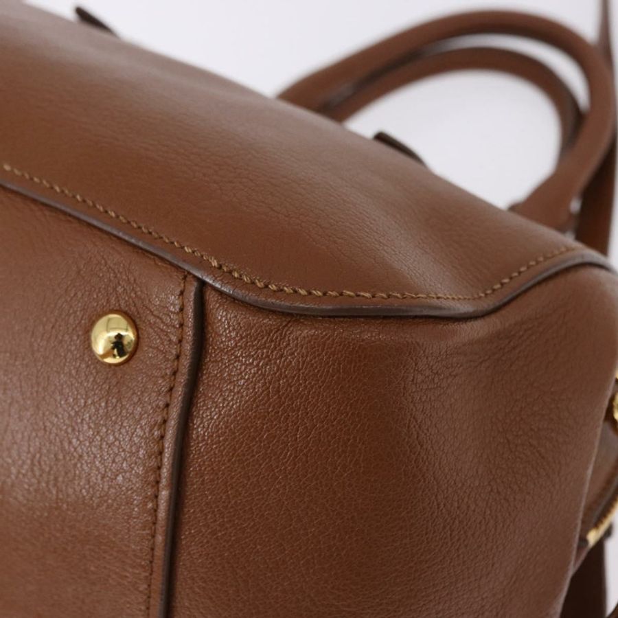 【日本直送】Miu Miu Madras 手提包 皮革 兩用 棕色 金色 正品 192697V-17