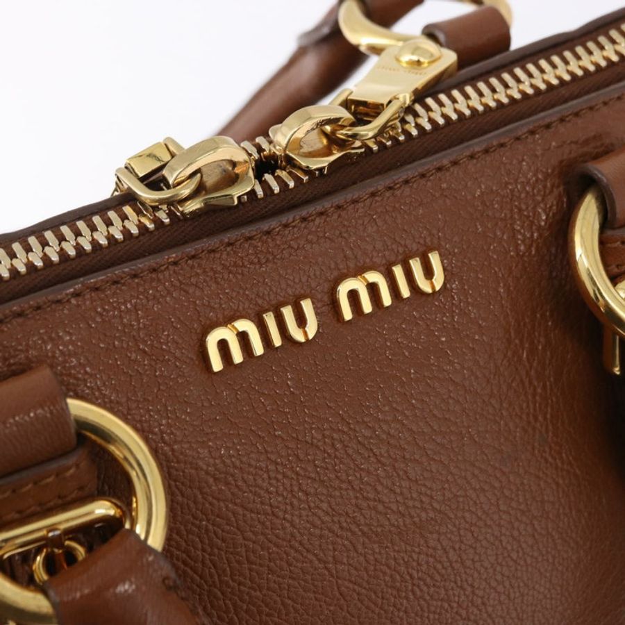 【日本直送】Miu Miu Madras 手提包 皮革 兩用 棕色 金色 正品 192697V-18