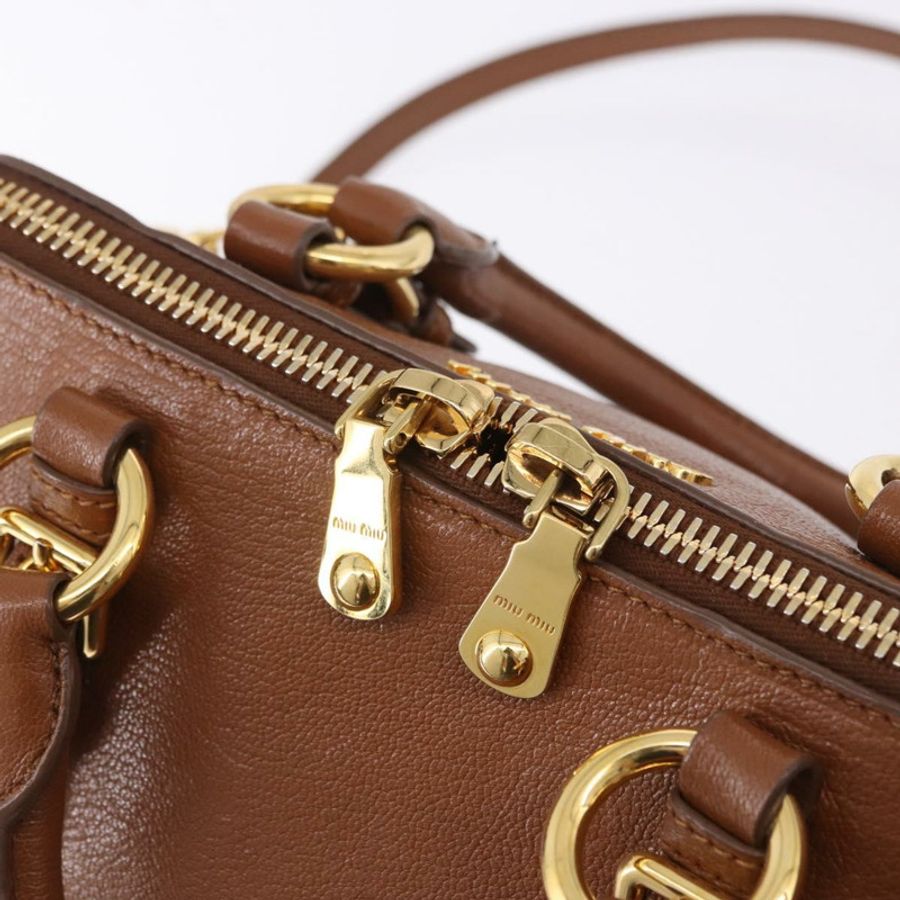 【日本直送】Miu Miu Madras 手提包 皮革 兩用 棕色 金色 正品 192697V-19