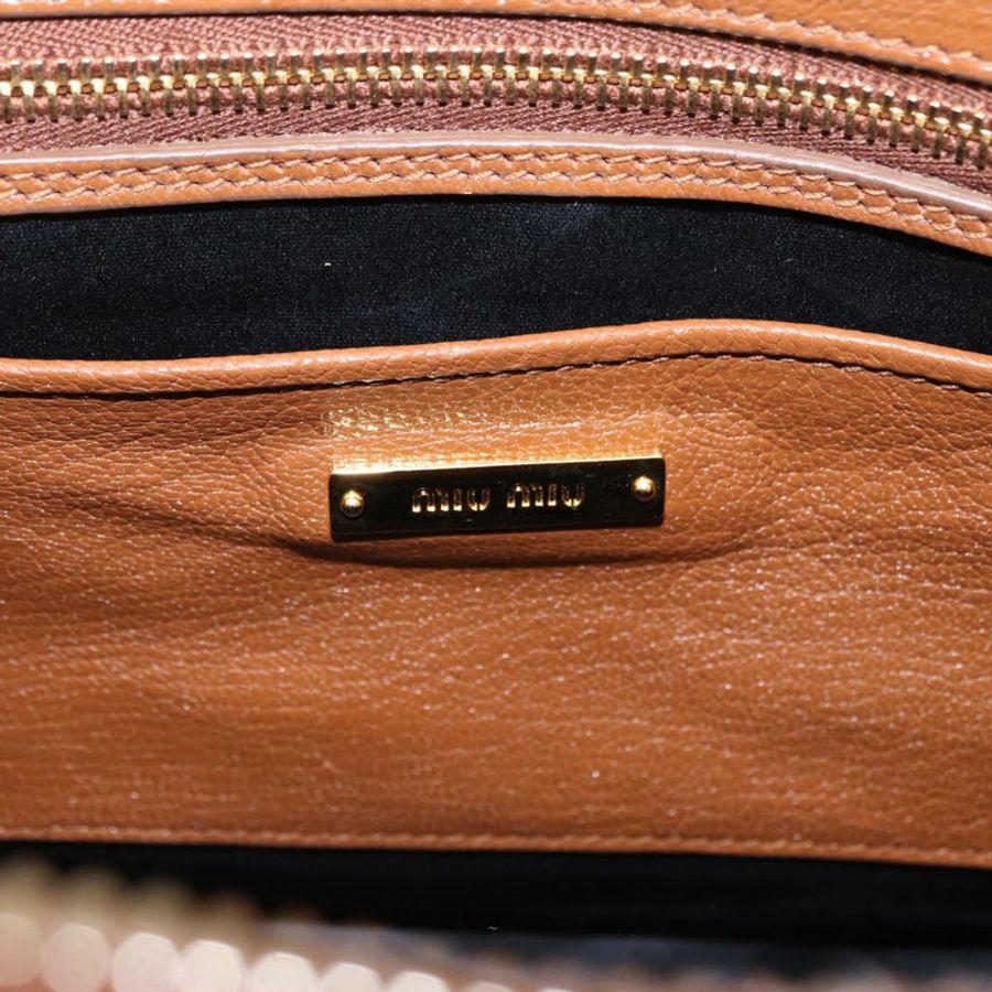 【日本直送】Miu Miu Madras 手提包 皮革 兩用 棕色 金色 正品 192697V-20