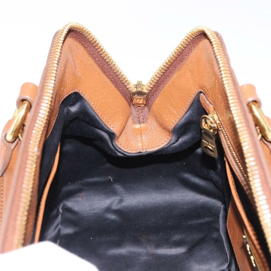 【日本直送】Miu Miu Madras 手提包 皮革 兩用 棕色 金色 正品 192697V-22