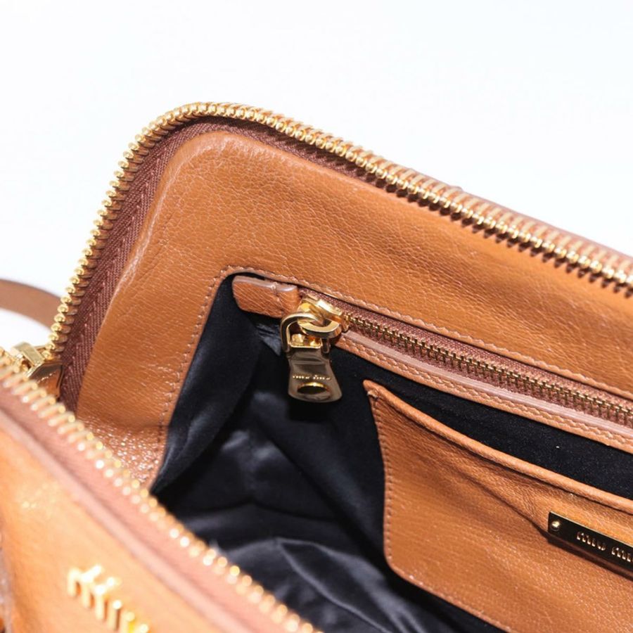 【日本直送】Miu Miu Madras 手提包 皮革 兩用 棕色 金色 正品 192697V-23