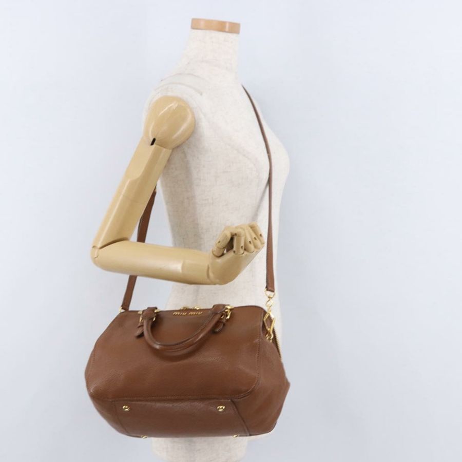 【日本直送】Miu Miu Madras 手提包 皮革 兩用 棕色 金色 正品 192697V-25
