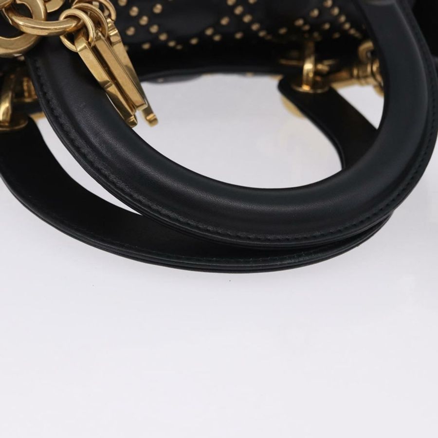 【日本直送】Christian Dior Lady Dior 鉚釘手提包 皮革 2way 黑色金色 Auth ki6712M-6