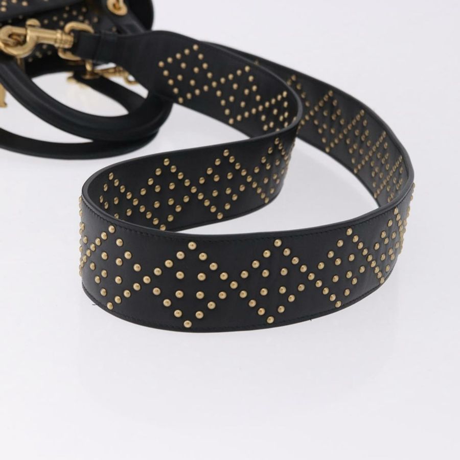 【日本直送】Christian Dior Lady Dior 鉚釘手提包 皮革 2way 黑色金色 Auth ki6712M-7