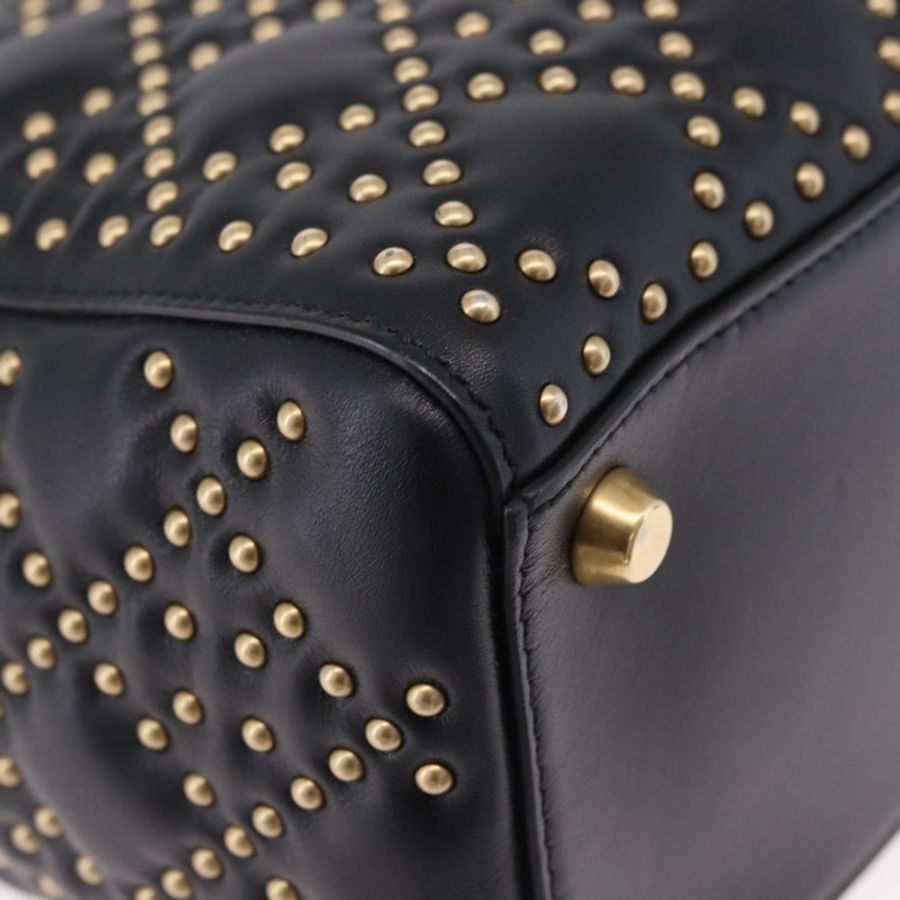 【日本直送】Christian Dior Lady Dior 鉚釘手提包 皮革 2way 黑色金色 Auth ki6712M-8