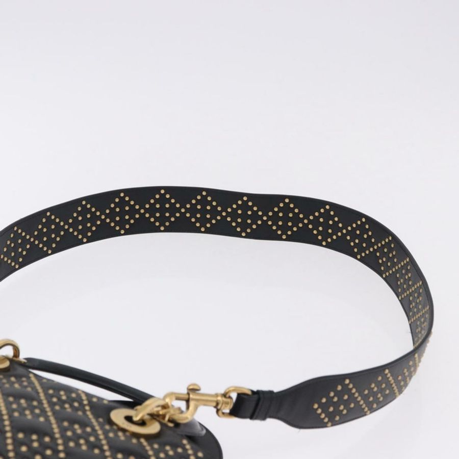 【日本直送】Christian Dior Lady Dior 鉚釘手提包 皮革 2way 黑色金色 Auth ki6712M-14