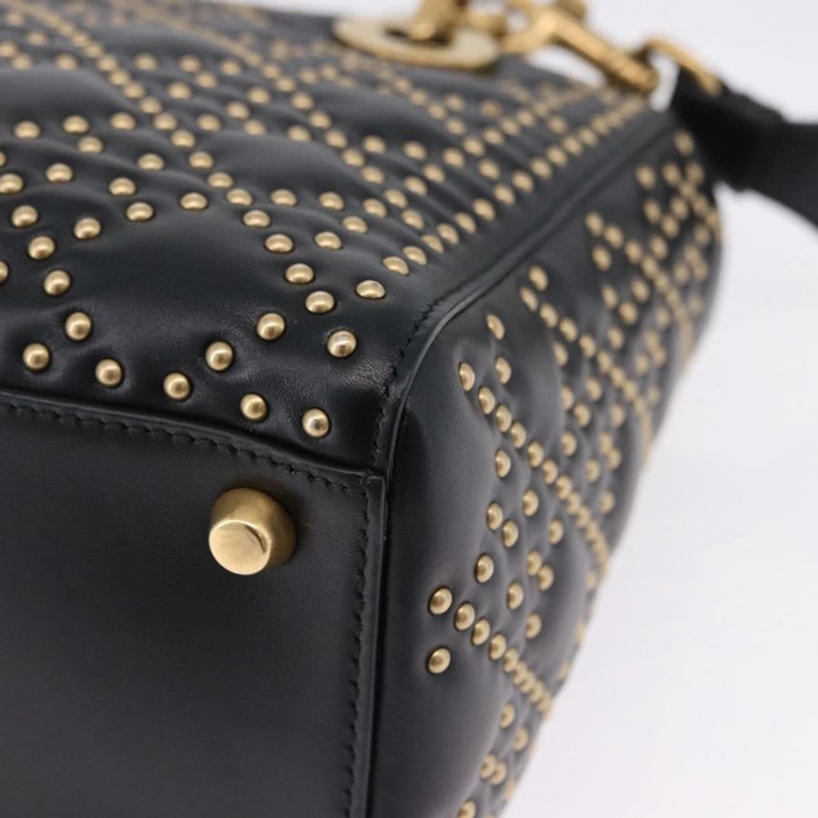 【日本直送】Christian Dior Lady Dior 鉚釘手提包 皮革 2way 黑色金色 Auth ki6712M-15