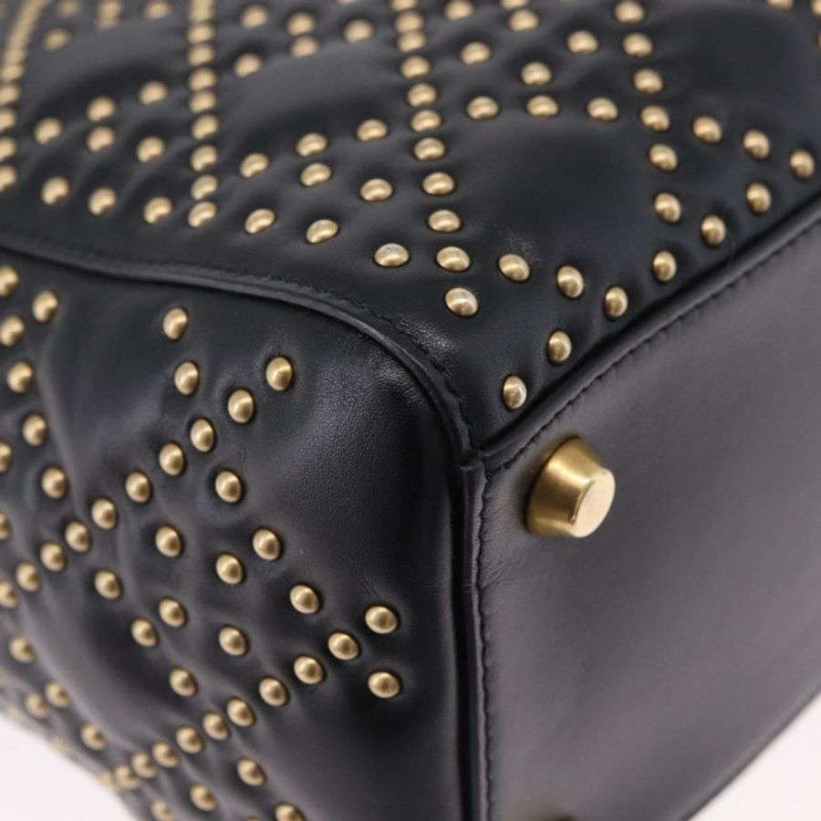 【日本直送】Christian Dior Lady Dior 鉚釘手提包 皮革 2way 黑色金色 Auth ki6712M-16