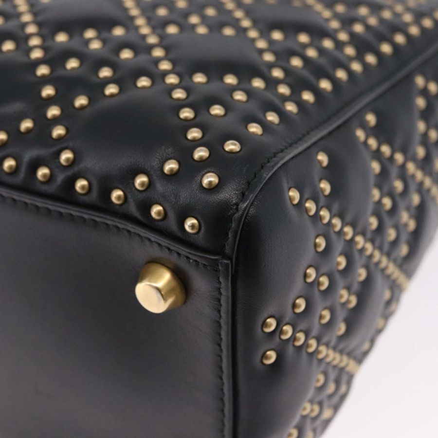 【日本直送】Christian Dior Lady Dior 鉚釘手提包 皮革 2way 黑色金色 Auth ki6712M-17