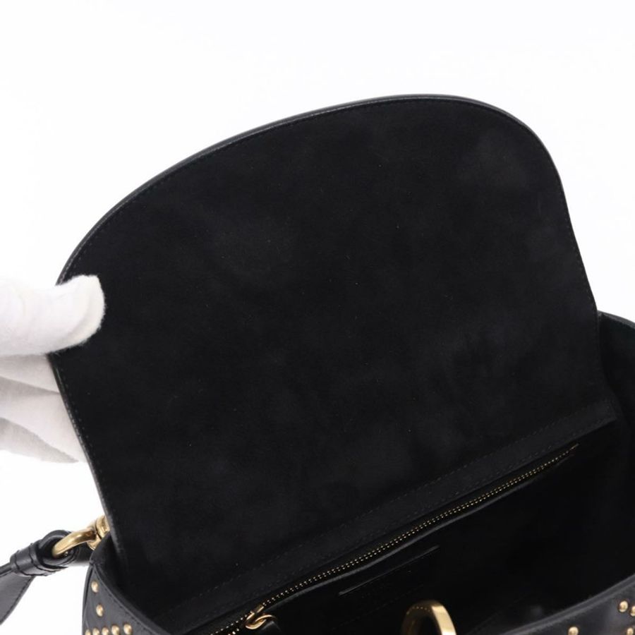 【日本直送】Christian Dior Lady Dior 鉚釘手提包 皮革 2way 黑色金色 Auth ki6712M-20