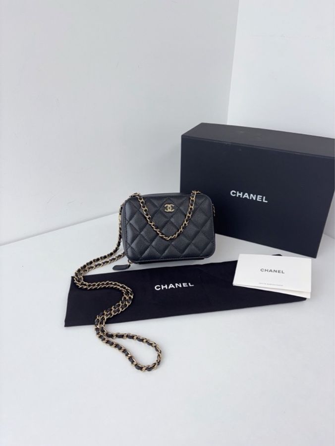 99新閒置Chanel 香奈兒 晶片款 trendy cc mini黑金荔枝皮 盒子相機包 15*11*6-0