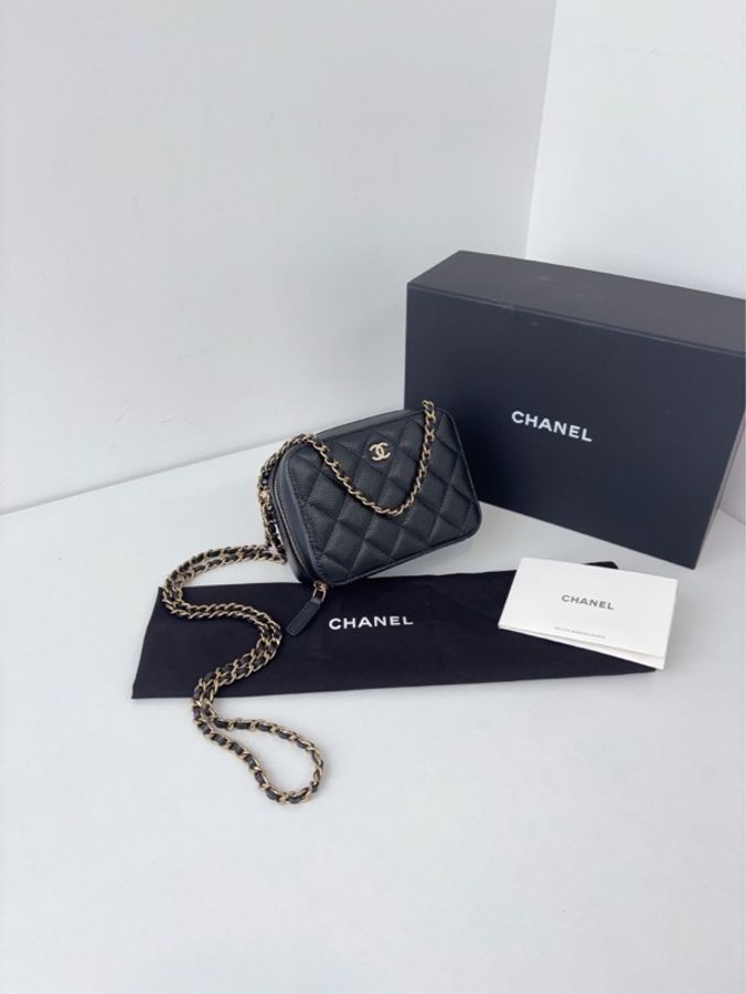 99新閒置Chanel 香奈兒 晶片款 trendy cc mini黑金荔枝皮 盒子相機包 15*11*6-1