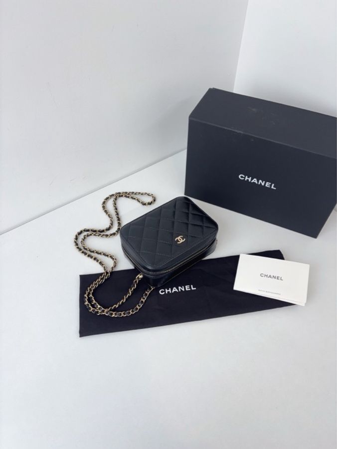99新閒置Chanel 香奈兒 晶片款 trendy cc mini黑金荔枝皮 盒子相機包 15*11*6-5