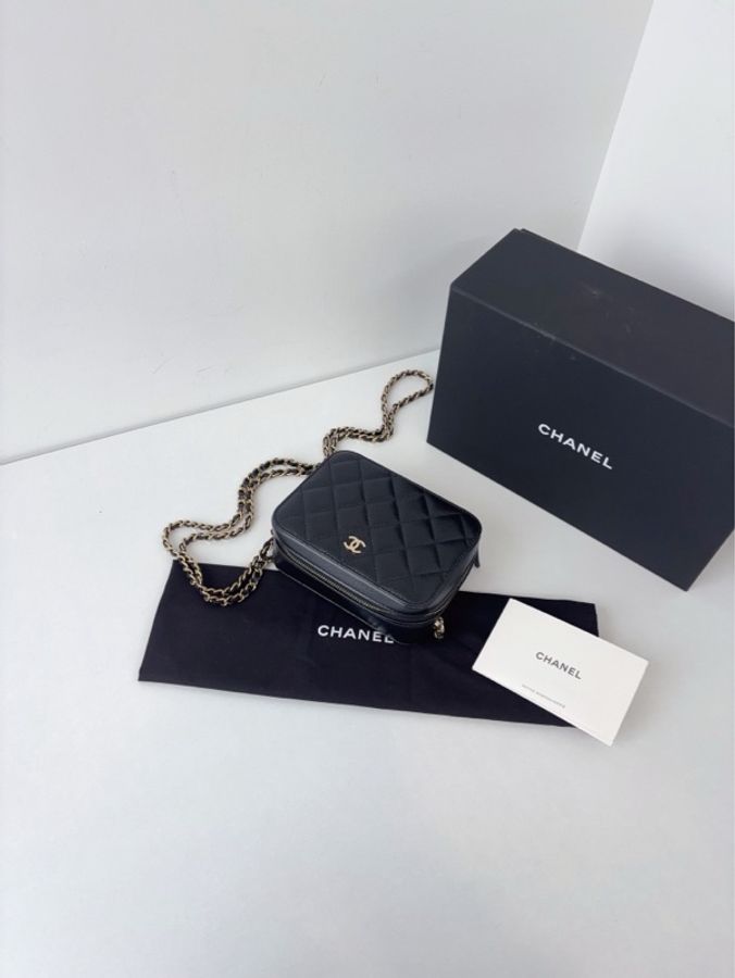 99新閒置Chanel 香奈兒 晶片款 trendy cc mini黑金荔枝皮 盒子相機包 15*11*6-6