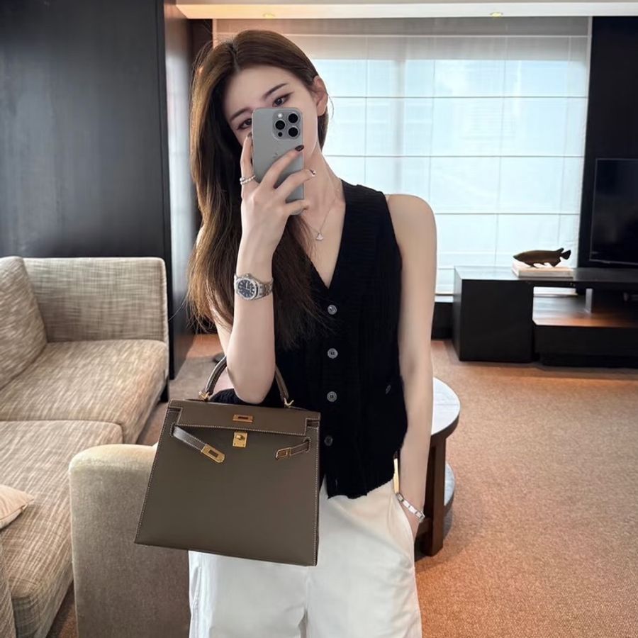 【售出展示💫拍下無效】Hermes/愛馬仕 Kelly25 大象灰金 B刻 Full Set大全套-7