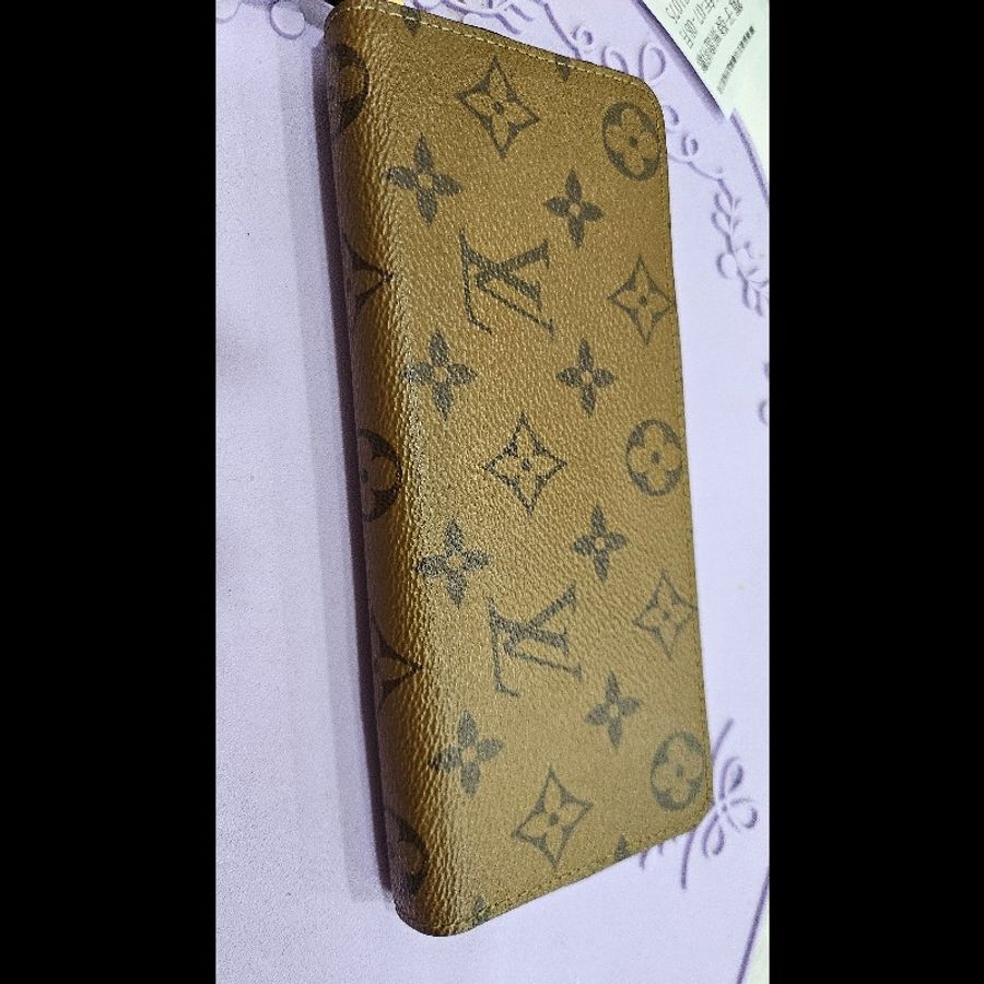 LV焦糖色老花拉鍊長夾-2