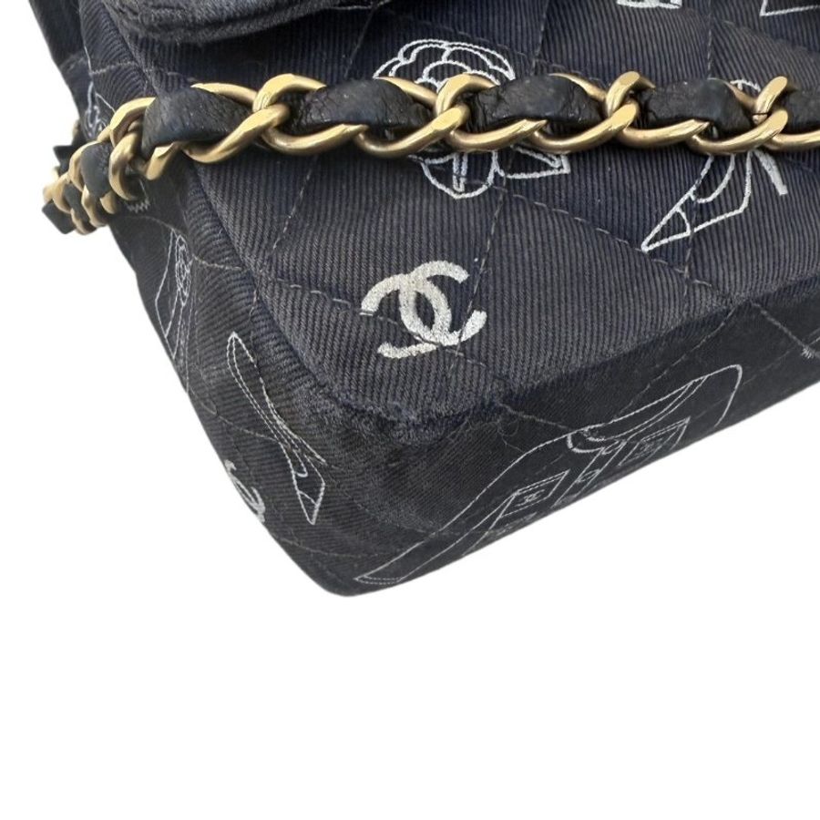 Chanel香奈兒雙C 扣牛仔塗鴉鏈條包-14
