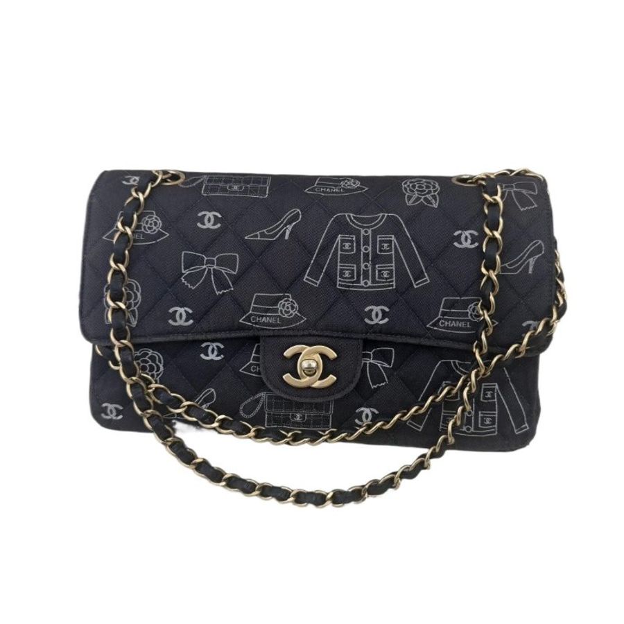 Chanel香奈兒雙C 扣牛仔塗鴉鏈條包-16