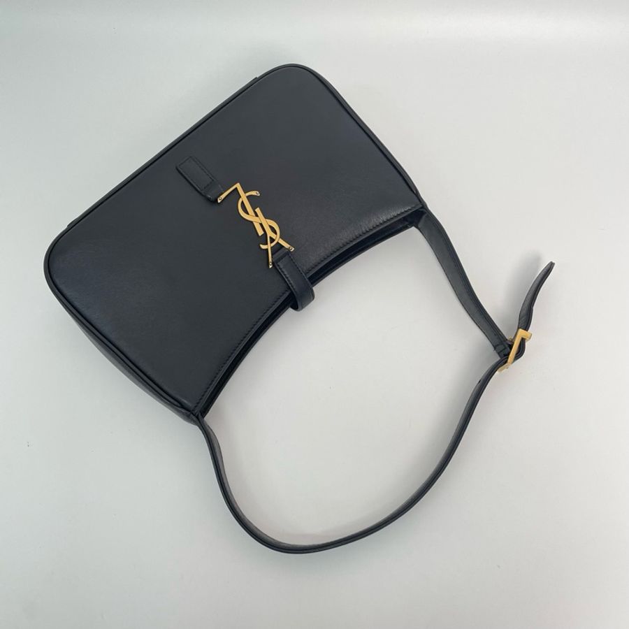 【售出展示💫拍下無效】YSL/聖羅蘭 le5a7 黑金牛皮hobo小號腋下包-6