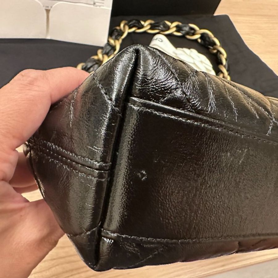 Chanel 香奈兒 黑金亮面牛皮 粗鍊HOBO 腋下包 單肩包 有購證 晶片款 AS4922-2
