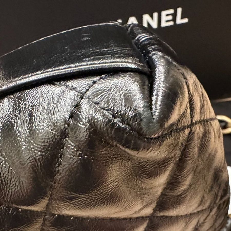 Chanel 香奈兒 黑金亮面牛皮 粗鍊HOBO 腋下包 單肩包 有購證 晶片款 AS4922-10