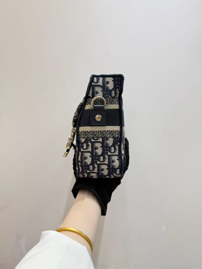 Dior 迪奧 DiorCamp老花郵差包小號 藍色老花刺繡滿印-5