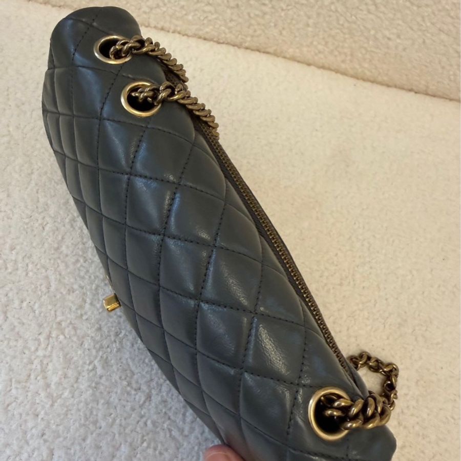 Chanel香奈兒稀有秀款灰金牛皮金幣CF鏈條包 難得小號 25*14 專櫃復刻大熱 金幣可調節長短18開有鐳射。-3