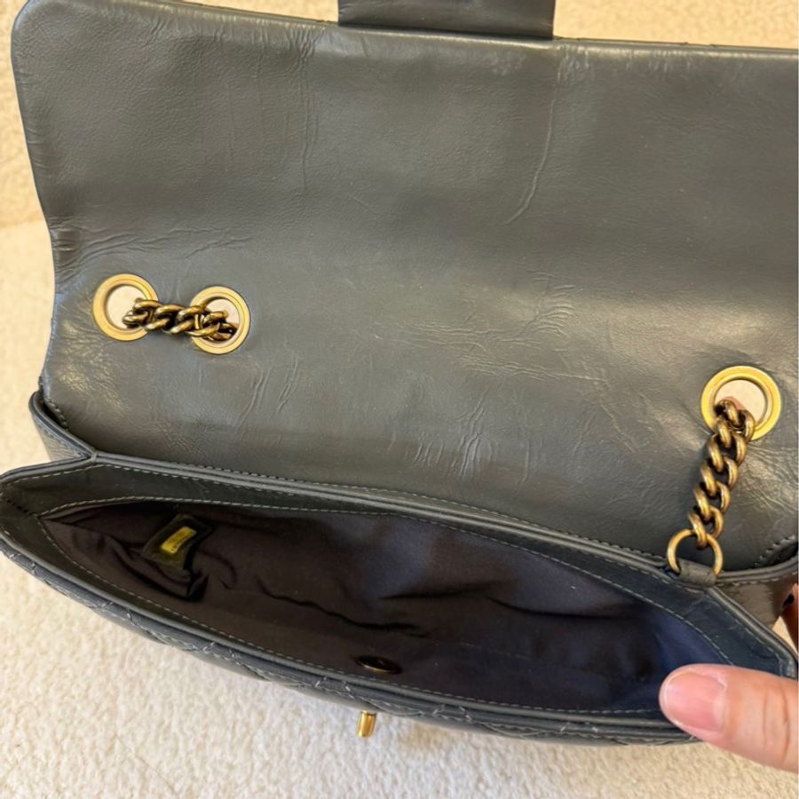 Chanel香奈兒稀有秀款灰金牛皮金幣CF鏈條包 難得小號 25*14 專櫃復刻大熱 金幣可調節長短18開有鐳射。-5