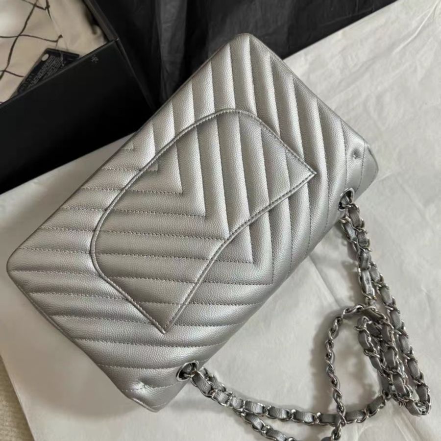 Chanel • 經典太空銀山形紋荔枝牛皮Cf 25 中號 全配-4