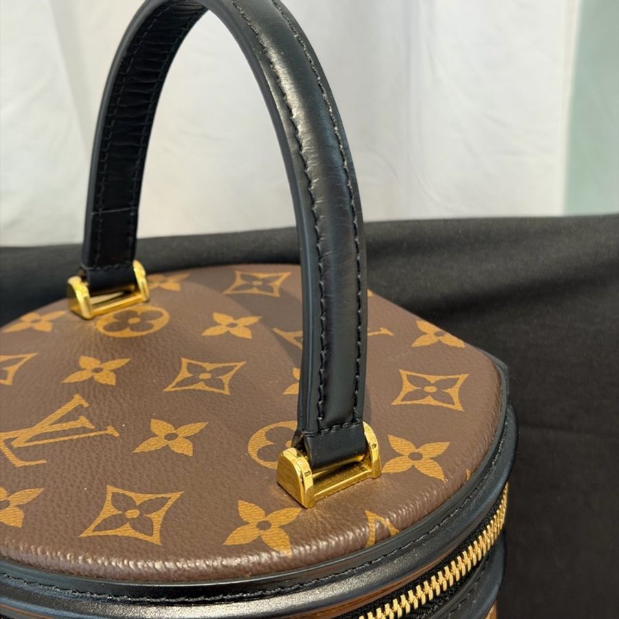 99新 LV/路易威登 CANNES 老花黑邊發財桶手提斜挎包圓桶水桶包,芯片-7
