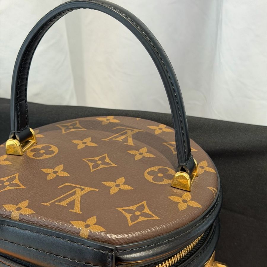 99新 LV/路易威登 CANNES 老花黑邊發財桶手提斜挎包圓桶水桶包,芯片-8