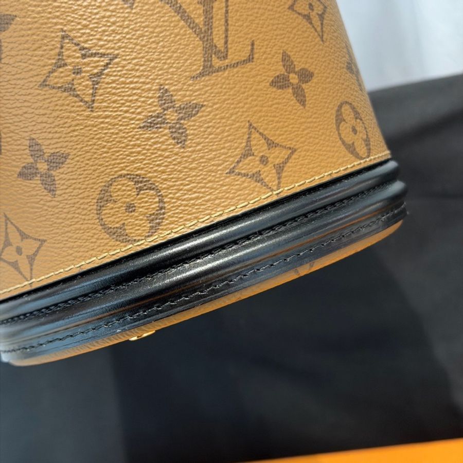 99新 LV/路易威登 CANNES 老花黑邊發財桶手提斜挎包圓桶水桶包,芯片-10