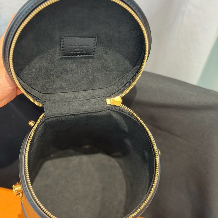 99新 LV/路易威登 CANNES 老花黑邊發財桶手提斜挎包圓桶水桶包,芯片-13