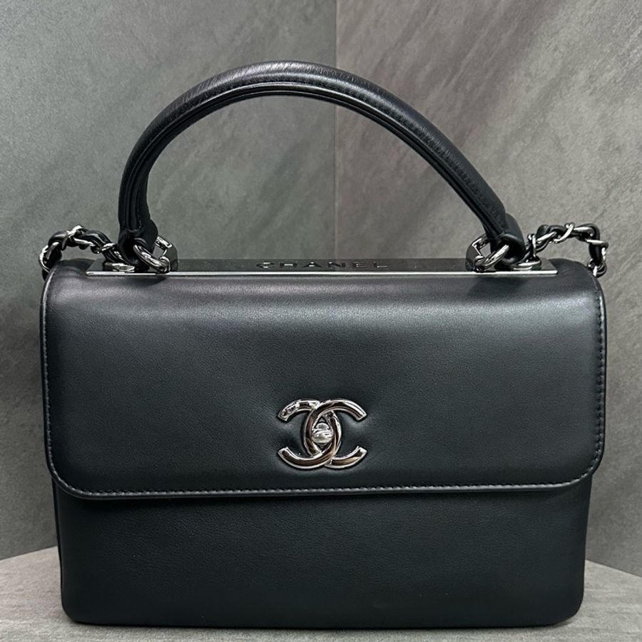 Chanel 香奈兒 trendy cc 小號 黑銀鏈條包 光面小牛皮 26開帶卡-0