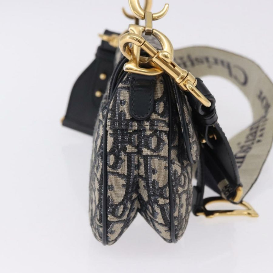 【日本直送】Christian Dior Trotter 馬鞍手提包 2way Navy Gold Tone Auth ka5351M-3