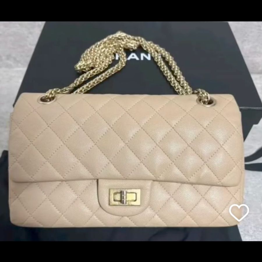 【稀有絕版】Chanel 2.55 Reissue 25cm 奶茶金魚子醬荔枝牛皮.23開限量色(附完整包裝/內膽包/支持安心購)-6