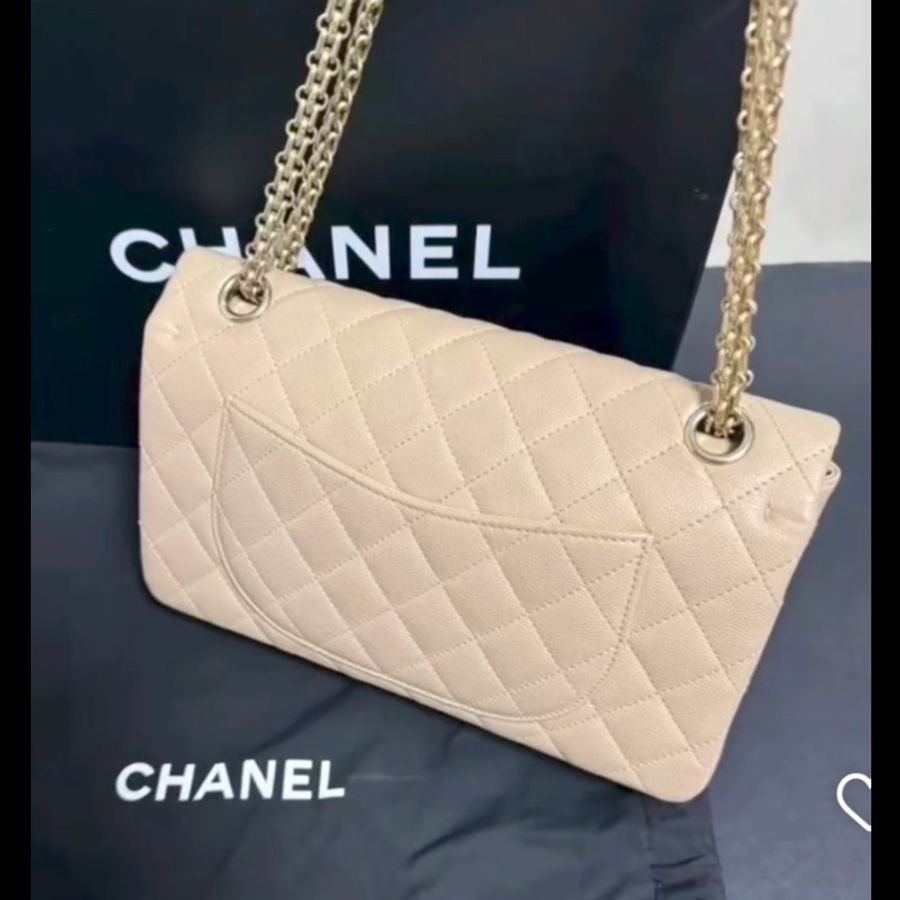 【稀有絕版】Chanel 2.55 Reissue 25cm 奶茶金魚子醬荔枝牛皮.23開限量色(附完整包裝/內膽包/支持安心購)-9
