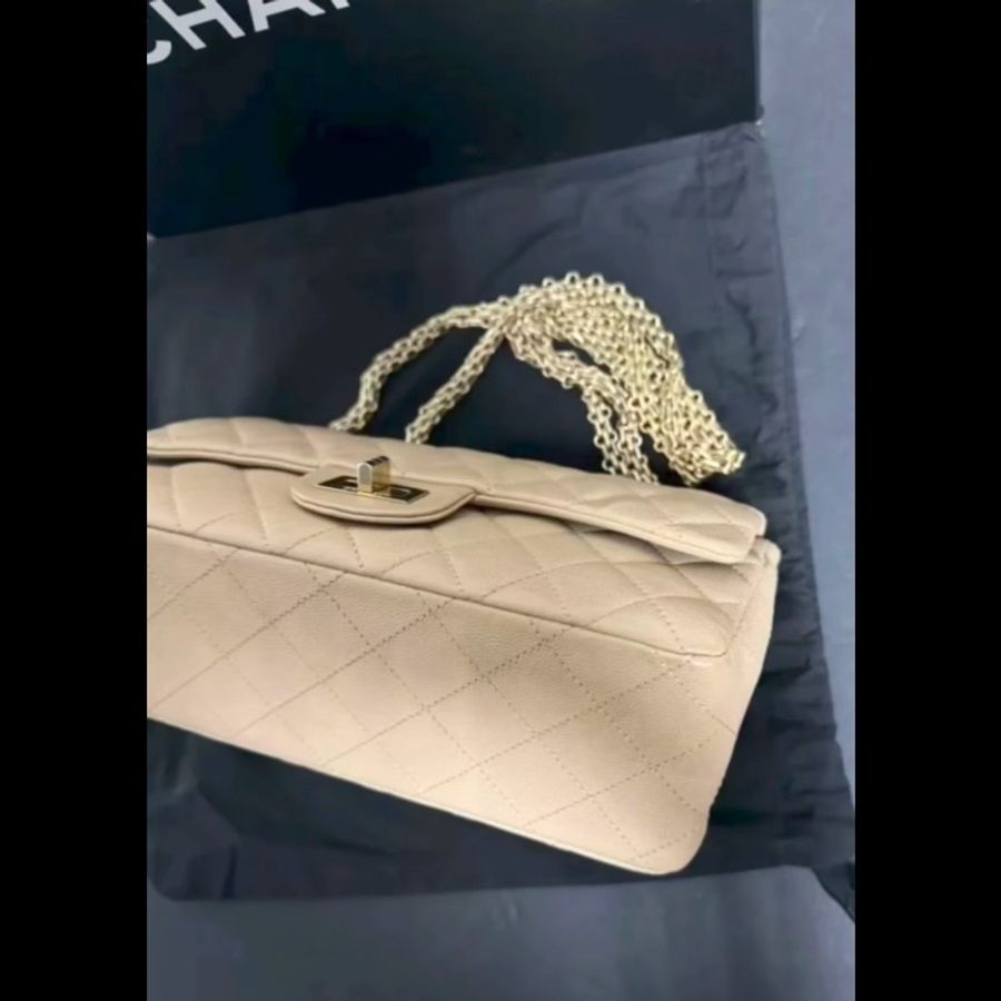 【稀有絕版】Chanel 2.55 Reissue 25cm 奶茶金魚子醬荔枝牛皮.23開限量色(附完整包裝/內膽包/支持安心購)-10