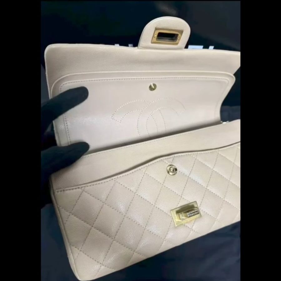 【稀有絕版】Chanel 2.55 Reissue 25cm 奶茶金魚子醬荔枝牛皮.23開限量色(附完整包裝/內膽包/支持安心購)-15