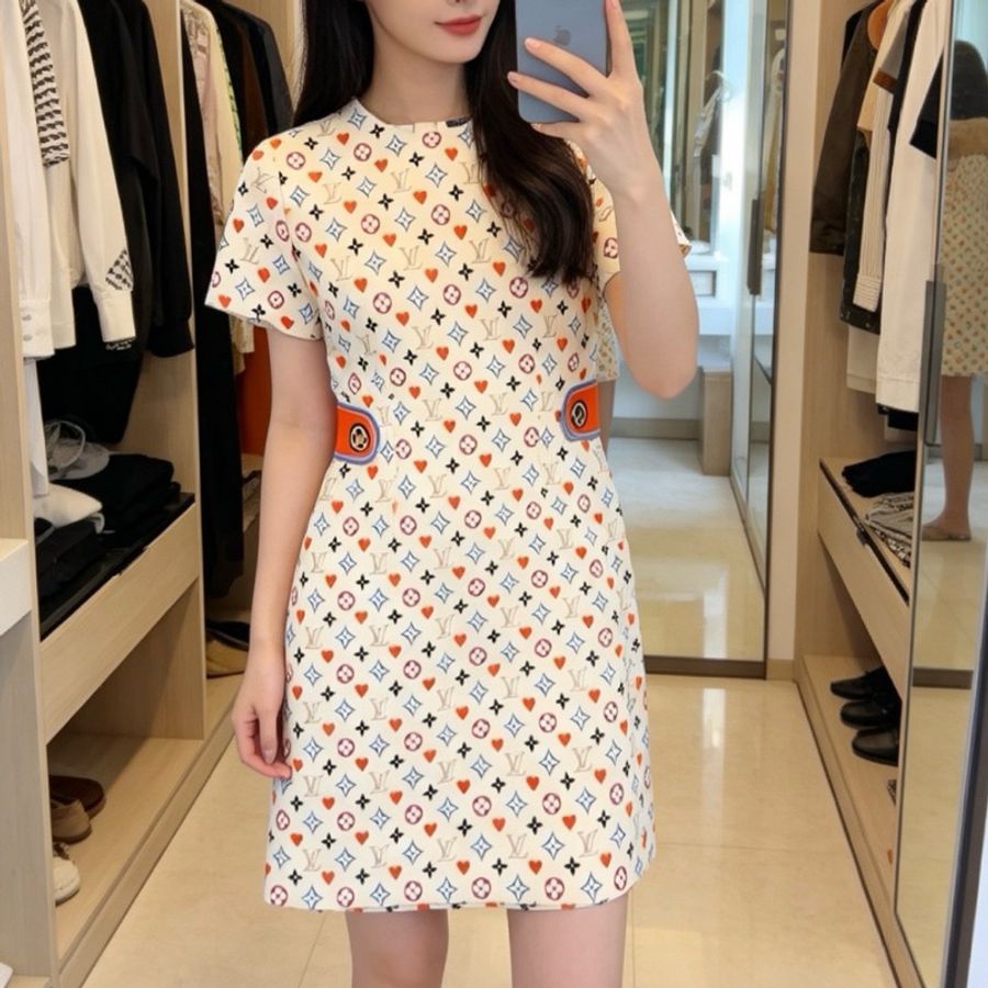 99新LV/路易威登/白三彩满印连衣裙/34码-0