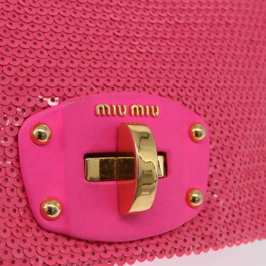 【日本直送】Miu Miu 單肩包 皮革亮片 粉紅金色 正品 am12035V-18