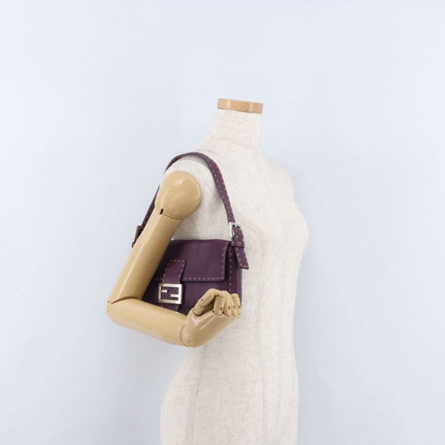 【日本直送】FENDI Selleria Mamma Baguette 單肩包 皮革 紫色 銀色 正品 am12005SAM-25
