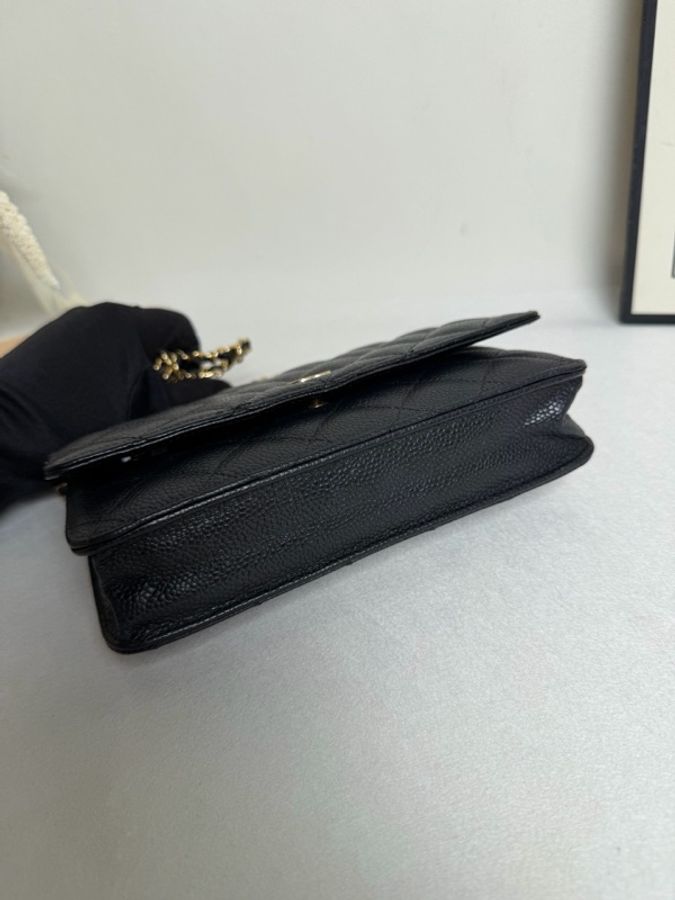 Chanel香奈兒 黑金荔枝紋牛皮 woc發財鏈條包 單肩斜挎包-5