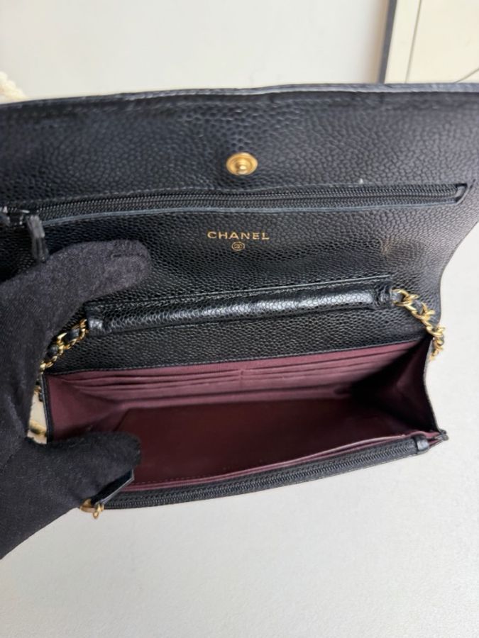 Chanel香奈兒 黑金荔枝紋牛皮 woc發財鏈條包 單肩斜挎包-6