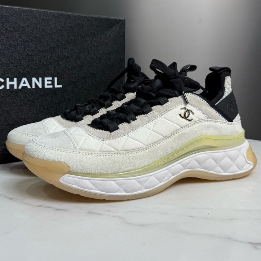 CHANEL香奈兒 麂皮拼接氣墊 徽標圓頭系帶 女款 白色 39.5碼-2
